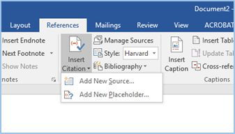 Screenshot of the Insert Citation Option in MS Word