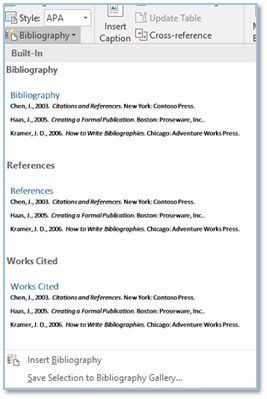 Screenshot of the Select Citation in MS Word